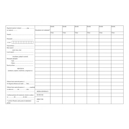 Registru matricol pentru învățământul primar