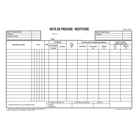 Nota predare/restituire