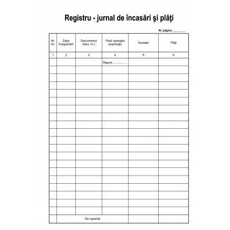 Registru jurnal plati incasari